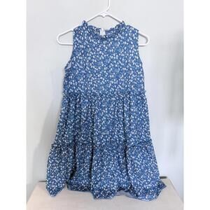 Blue Sleeveless Floral Tiered Dress